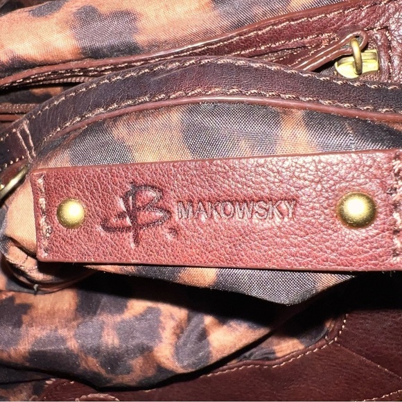 B. Makowsky Brown Leather Shoulder Bag Tote Purse - Picture 10 of 15